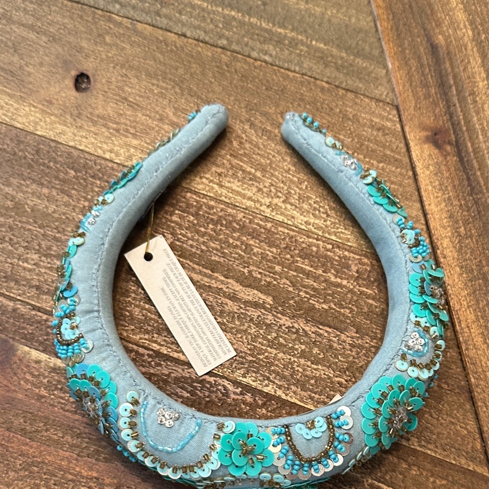 Floral Embellished Turquoise and Blue Headband by Deepa Gurnani NWT - Picture 6 of 10
